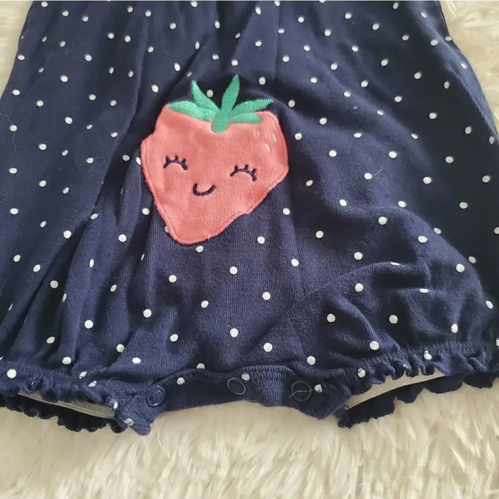 Carter's Baby Girl's Size 18M Navy Blue and White Polka Dot Romper